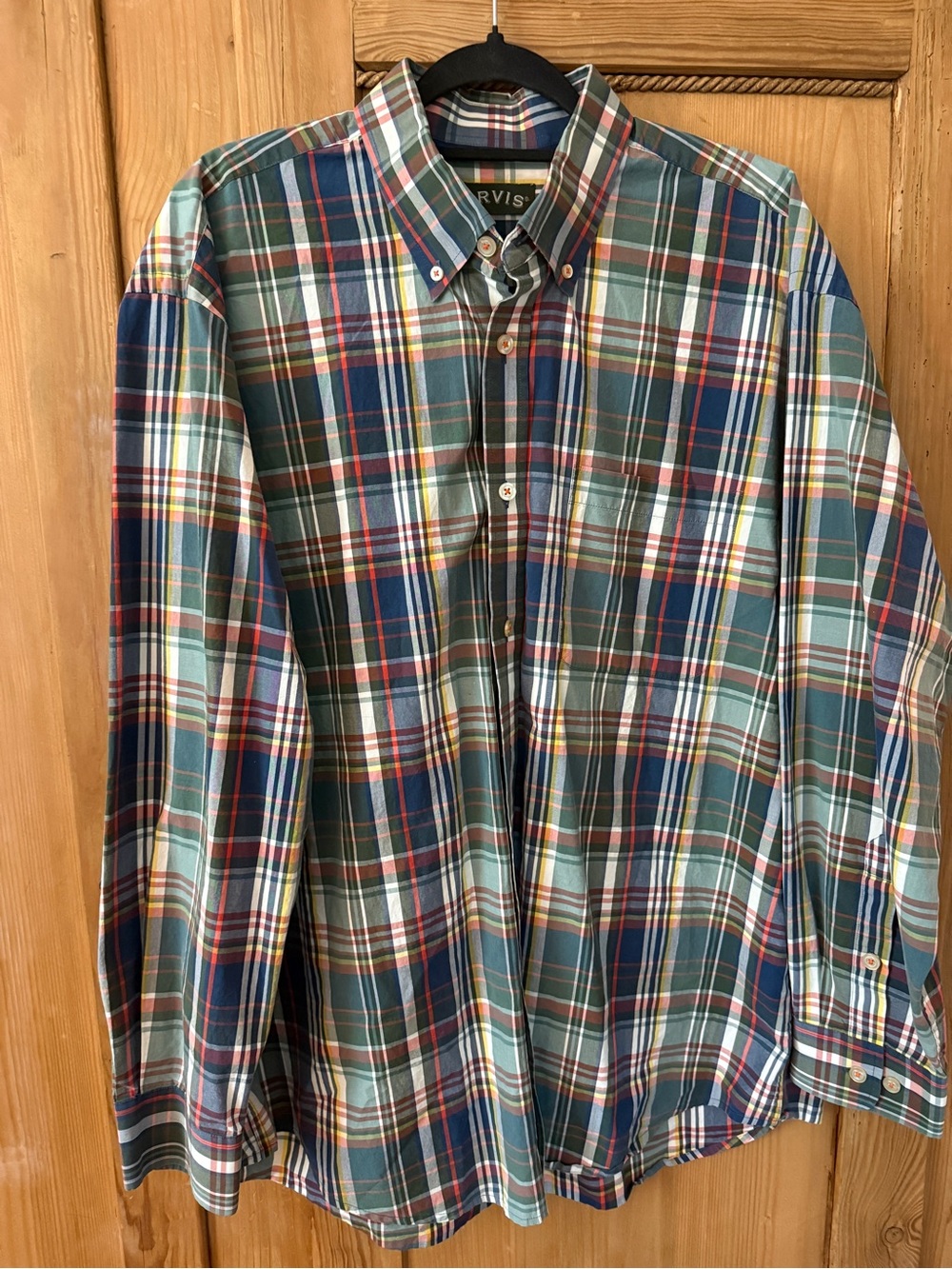 Orvis Bundle of 2 Shirts. Multi-Plaid Button-Down Shirt & Navy Windowpane.